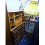 A MODERN PINE CORNER TV STAND, china cabinet and a standard lamp with shade (3)