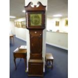 AN OAK LONGCASE CLOCK, the 12' square brass dial, having Roman and Arabic numeral rings with Bell