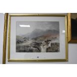 E POWER, Shepherd herding Sheep in mountainous landscape, watercolour, signed lower right,