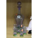 A MURANO GLASS DECANTER AND LIQUEUR GLASS SET, with label (7)