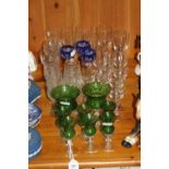 A COLLECTION OF GLASSWARE, including green thistle shaped bowls etc
