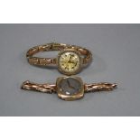 TWO EARLY 20TH CENTURY WRIST WATCHES, a ladies 9ct gold wristwatch, the square silvered dial with