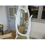 A FRENCH STYLE WHITE PAINTED CHEVAL MIRROR, (situated in cafe area)