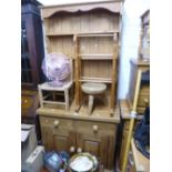 A PINE KITCHEN DRESSER, with two small drawers