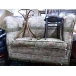 AN UPHOLSTERED KNOLL STYLE TWO SEATER SETTEE, with drop ends