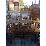 A PINE DINING TABLE, and six chairs including two carvers (7)