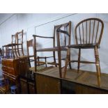 AN EDWARDIAN INLAID ARMCHAIR, a bentwood chair and three other various chairs (6)