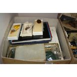 A BOX OF MASONIC ITEMS, including badges, books, etc