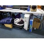 A QUANTITY OF MISCELLANEOUS HOUSEHOLD ITEMS, to include Tefal iron, trouser press, printer, two