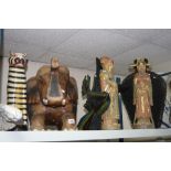 VARIOUS LARGE WOODEN/METAL FIGURES/ANIMALS, and a large urn (8)