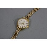A MID 20TH CENTURY LADIES GOLD PLATED OMEGA WRIST WATCH, mechanical hand wound movement, dial signed
