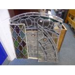 FOUR VARIOUS LEAD GLAZED WINDOWS, and a cast iron framed window (5)