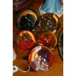 FIVE MODERN GLASS PAPERWEIGHTS, one with star and stripes design (5)