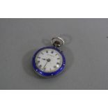 A LADIES SILVER AND ENAMEL FOB WATCH, marked Balmoral
