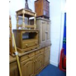 A PINE SIDEBOARD, a pine two door cabinet, TV cabinet, bedside chest, an occasional table, etc (