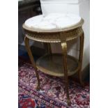 LOUIS XVI STYLE GILTWOOD AND GESSO OVAL OCCASIONAL TABLE, with pink/brown veined marble inset top on