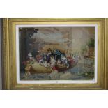 A LATE VICTORIAN TAPESTRY, of a 17th Century scene of Royalty in a boat approaching a jetty, the