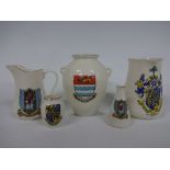 W H GOSS POOLE CRESTEDWARE, comprising Christchurch vase (x2), jug, Poole leather bottell Rd.No.