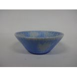 A RUSKIN POTTERY FLARED BOWL, having mottled blue crystalline glaze, impressed Ruskin, England