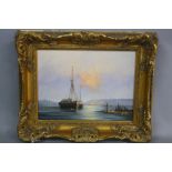 D. SHORT, Fishing boats moored in harbour at dusk, oil on canvas, signed lower left, approximately