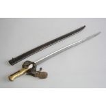 A FRENCH STYLE, M1842 SABRE BAYONET WITH METAL SCABBARD, The hilt is marked with initials 'M' & '