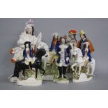 SIX VICTORIAN STAFFORDSHIRE POTTERY FIGURES, of male figures comprising Dick Turpin, Tom King, Dog