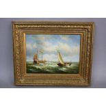 K. COSTERER (20th Century), Seascape with rowing boat at the shore's edge, larger boats, signed