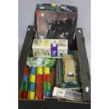 A QUANTITY OF MODELLERS TOOLS, tins of paint (not checked), spare parts etc, collection of vintage