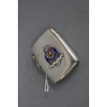 AN EDWARDIAN SILVER AND ENAMEL VESTA CASE, of rectangular form, bears Cunard flag 'Mauretania',