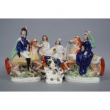 FOUR VICTORIAN STAFFORDSHIRE POTTERY FIGURES, comprising Louis Napolean and Empress of France,