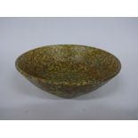 A RUSKIN POTTERY FLARED BOWL, having mottled blue, green and brown matt glaze, impressed Ruskin,