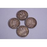 FOUR VICTORIA CROWN COINS, 1889 x2, 1890, 1891