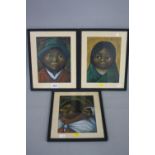 THREE MIXED MEDIA PORTRAIT STUDIES, Eastern women and child, all signed lower left, each