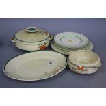 A CLARICE CLIFF BIZARRE PART DINNER SERVICE, comprising oval meat platter, oval length approximately