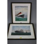 F.C. DEACON, study of a four funnel liner, probably the Mauretania, a watercolour, signed and (19)