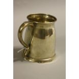 A WHITE METAL TANKARD, 'S' scroll handle with flattened thumb piece, marked WB SIL with horse's head