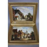 MAYET, Dutch town scenes with figures on cobbled streets, a pair, oil on panel, one only signed