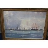 GEOFFREY CHATTEN, (b.1938-), Sails off Yarmouth, extensive seascape, oil on board, signed with