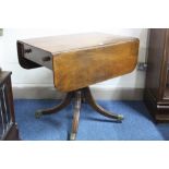 AN EARLY 19TH CENTURY MAHOGANY PEMBROKE TABLE, with single drawer on turned central column,