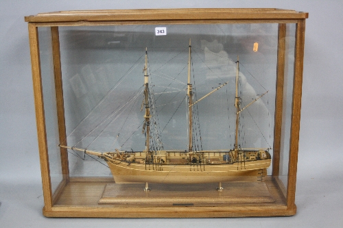 A 20TH CENTURY WOODEN SCRATCH BUILT MODEL OF 'BARQUENTINE WATERWITCH 1871', no sails but full