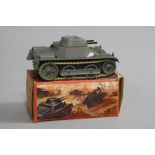 A BOXED LEHMANN TINPLATE MARS TANK, no. 825, grey livery with white tracks, clockwork powered but