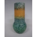 A RUSKIN POTTERY ONION VASE, having tonal green crystalline glaze with orange band, impressed