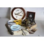 A LARGE BOX OF RAF MILITARY INTEREST, items to include five decorative wall plates featuring, framed