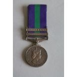 AN ER2. GENERAL SERVICE MEDAL, with 2 bars, Cyprus, Canal Zone, named to Spr(Sapper) 22839710 J.