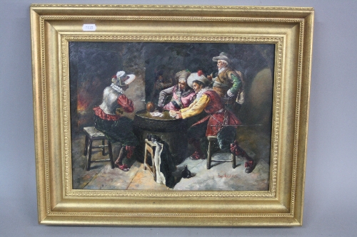 SCHULTS, The Cavalier card players, tavern scene, oil on panel, signed lower right, approximately
