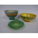 RUSKIN POTTERY, comprising footed eggshell bowl in yellow lustre having trailing grape and foliage