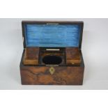 A VICTORIAN WALNUT RECTANGULAR DOME TOP TEA CADDY, by Farthing & Thornhill of 42 Cornhill, the