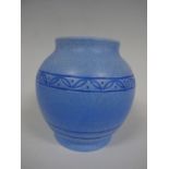 A RUSKIN POTTERY OVOID VASE, having geometric design band to upper body and two plain straps to