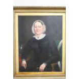 MID 19TH CENTURY BRITISH SCHOOL, half length portrait of a seated lady wearing lace cap and black