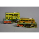 A BOXED DINKY TOYS LEYLAND ATLANTEAN BUS 'YELLOW PAGES', No.295, and Swiss PTT Bus, No.297, both